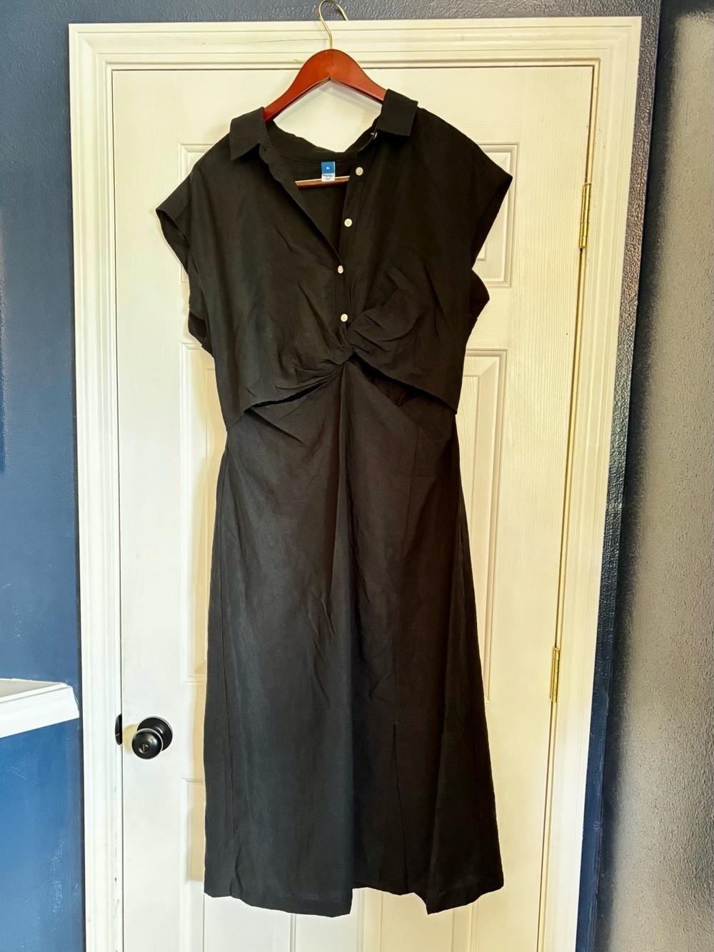 Old Navy Black Midi Twist-Front Shirt Dress